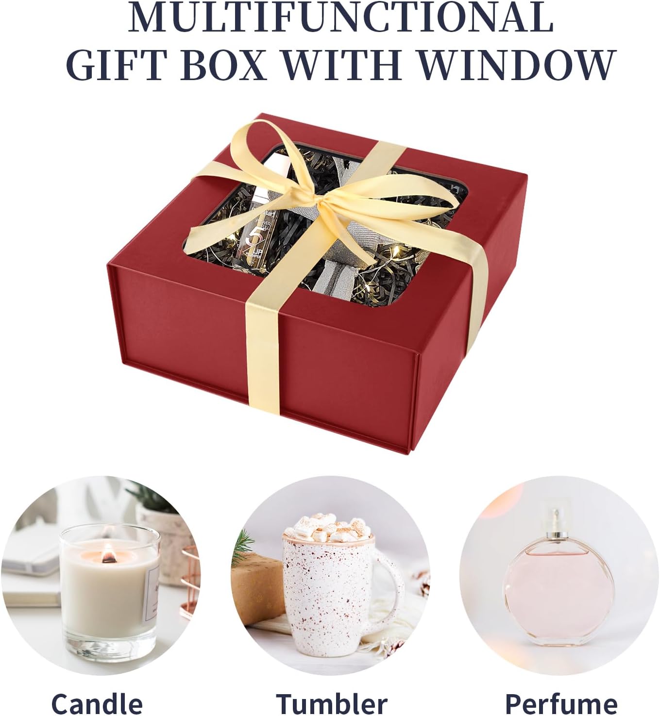 TIACABO Red Gift Box with Window,7.5"x7.5"x3.1" Bridesmaid Boxe for Gifts Giving,Birthday Gift Boxes with Magnetic,Closure Lid Gifts Boxes for Presents,Cute Box,Luxury for Gift Packaging