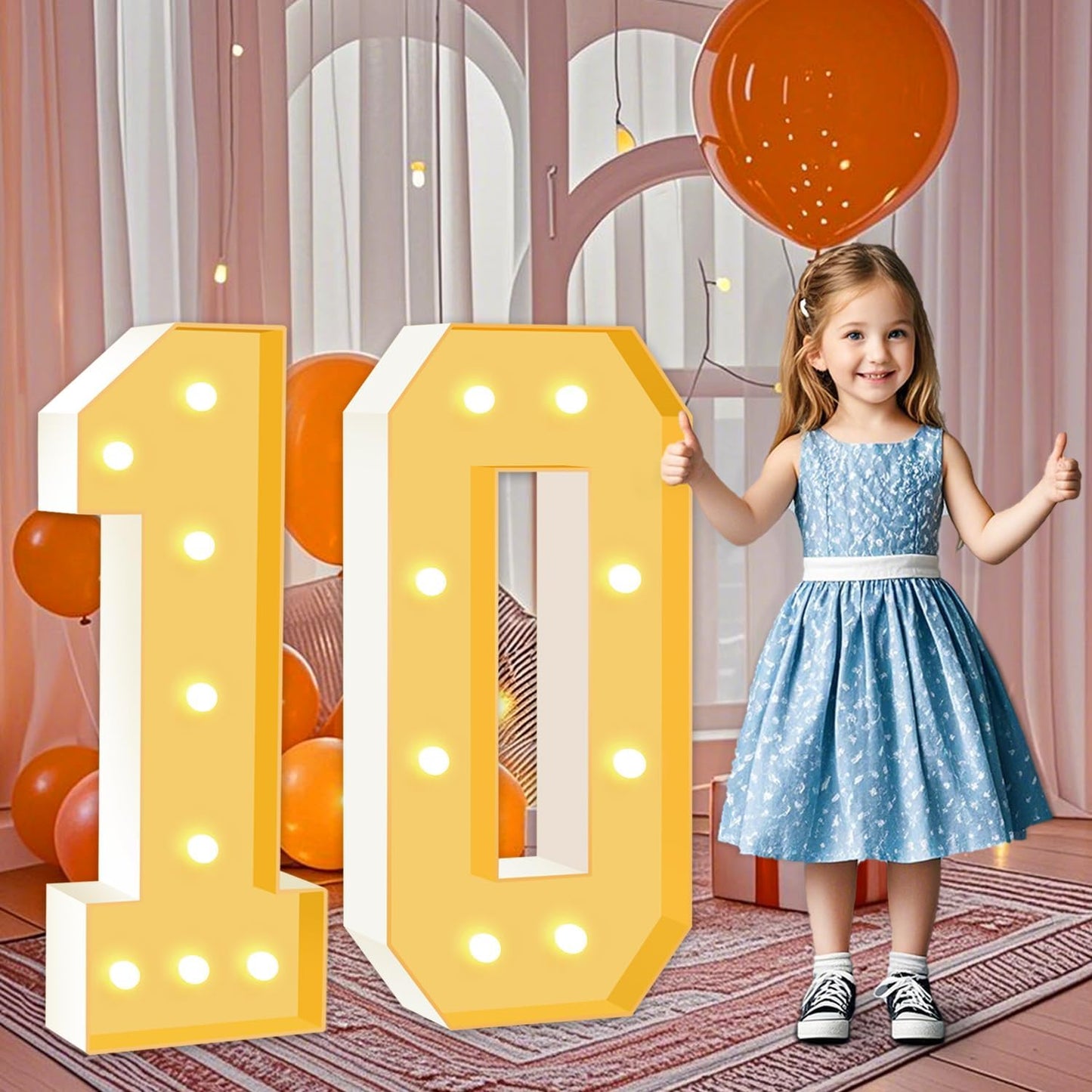 3FT Marquee Numbers 10, Large Light Up Numbers 10th Birthday Decorations for Girls Boys, Cardboard Number for Women Men Anniversary Party Decor Backdrop, DIY Foam Board Mosaic Number Sign