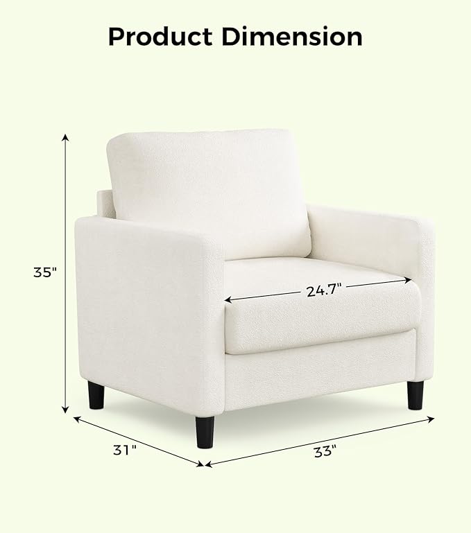 Welzona Sofa Accent Chair, Tool-Free Setup Living Room Accent Chairs, Comfy Arm - Image 2