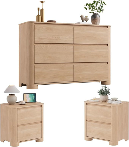 YANSNWO Modern Minimalist Dresser and Nightstand Sets 3 Piece Bedroom Set by YANSNWO