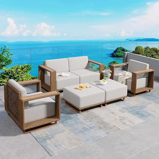 SUNSHINE VALLEY Patio Furniture Set, Outdoor Sectional Wicker Sofa by SUNSHINEVALLEY