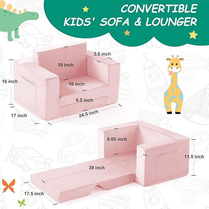 Kids Couch, 2-in-1 Toddler Chair Comfy 1-3 Years, Convertible Kids Chair - Image 3