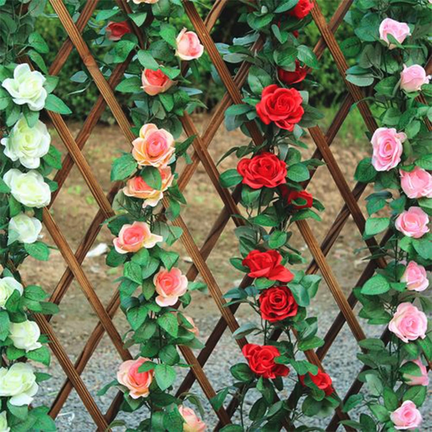 Musdoney 4Pcs 32.2 FT Fake Rose Vine Flowers Plants Artificial Flower Garland Hanging Rose Ivy Home Hotel Office Wedding Party Garden Craft Art Decor (Pink)