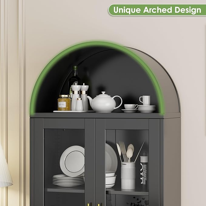 73" Black Metal Arched Display Cabinet - Image 7