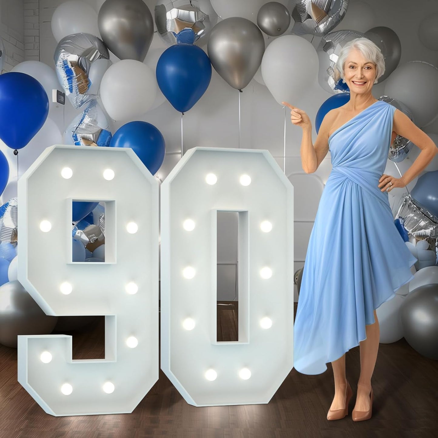 Marquee Numbers 4 Feet Tall Big Light Up Numbers 90th Birthday Decorations Women Men White Anniversary Party Decor Large Cardboard Prop Backdrop Sign 90