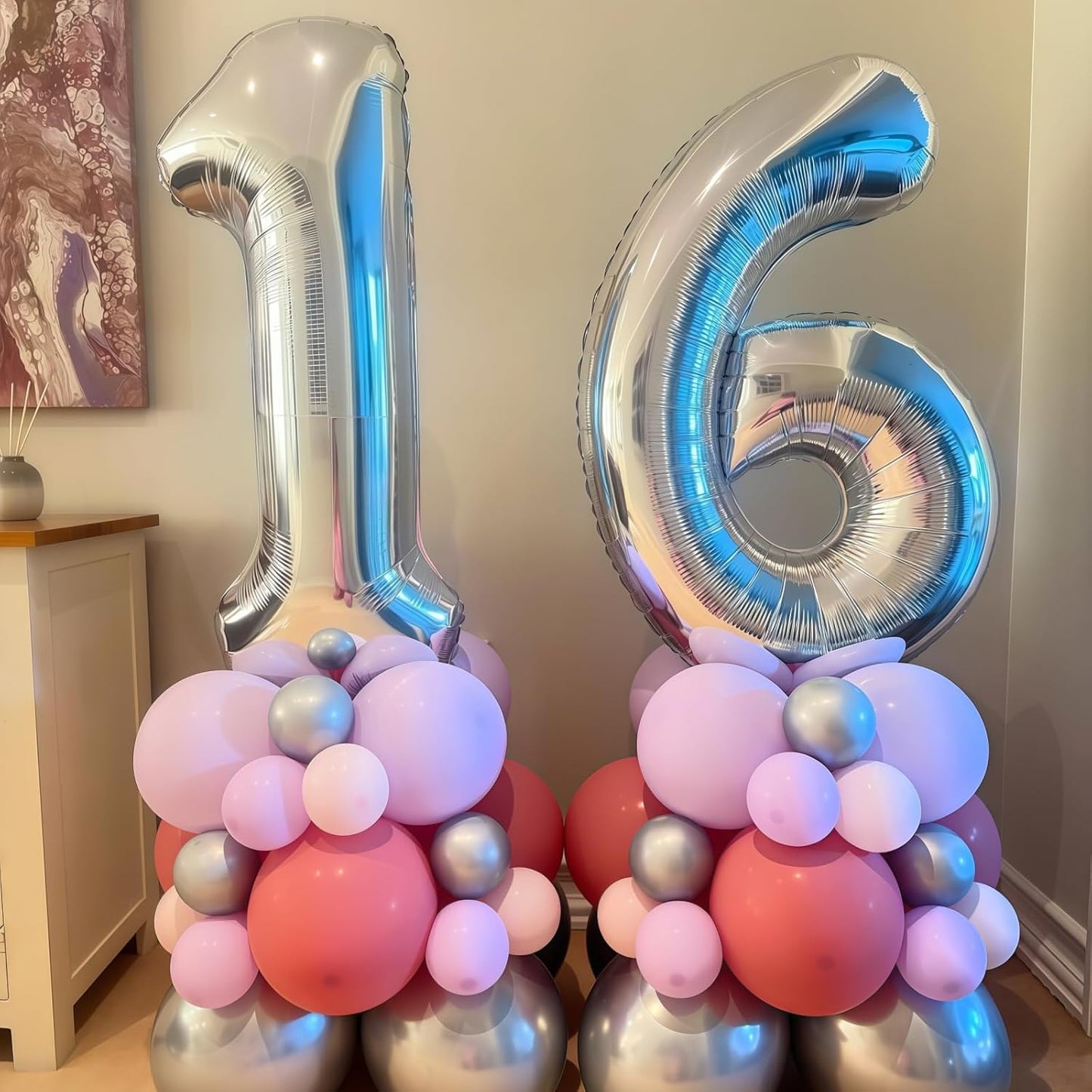 40 Inch Number 60 Balloons, Giant Silver Number 6 & 0 Helium Foil Balloon for Girls 60th Birthday Decor, Self Inflating Mylar 60 Balloon Numbers for Man Women Anniversary Party Decorations Supplies