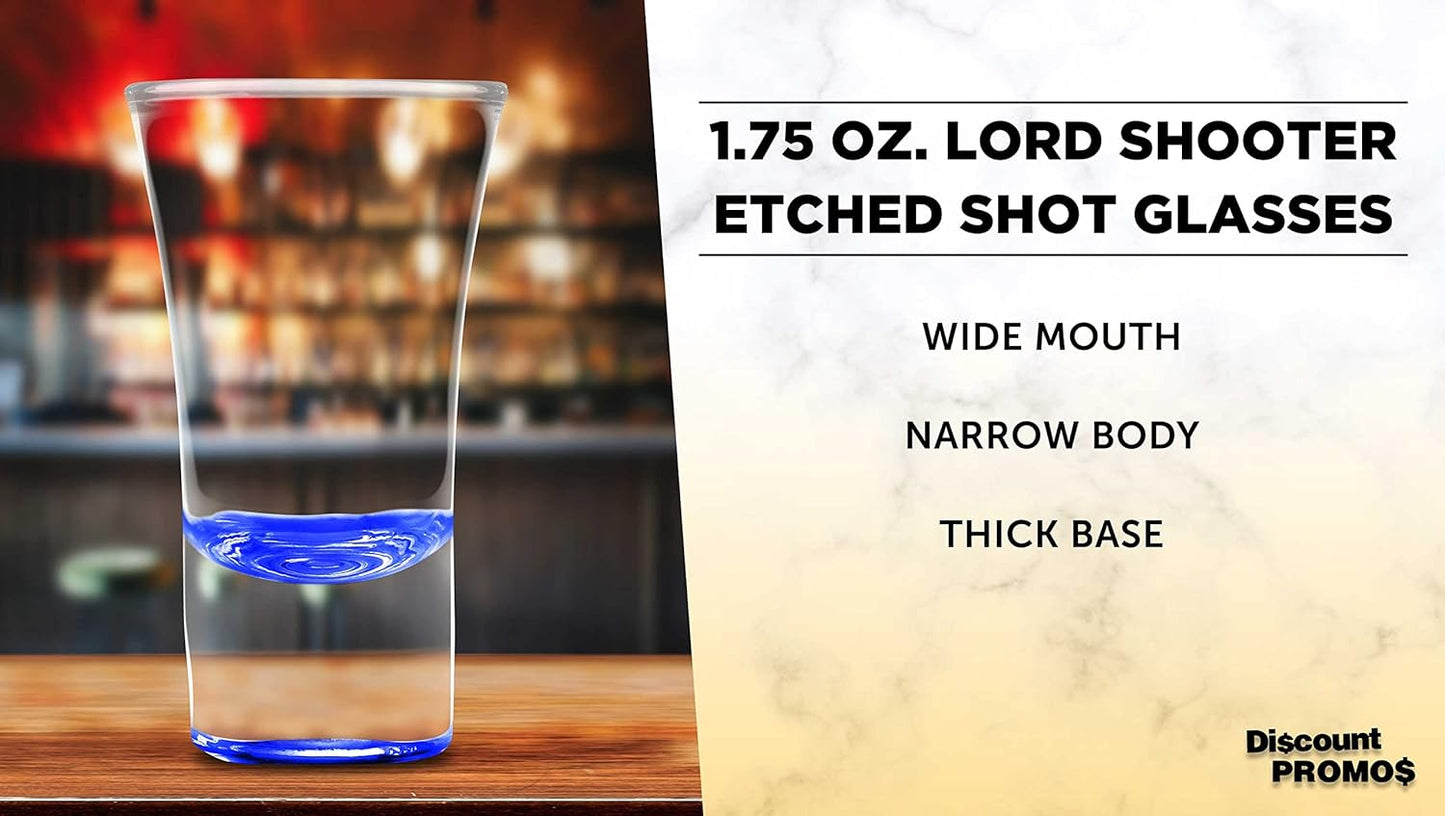 DISCOUNT PROMOS 2 oz. Lord Shooter Etched Shot Glasses, 10 pack, 21st Birthday Party, Lounge Glassware, Blue