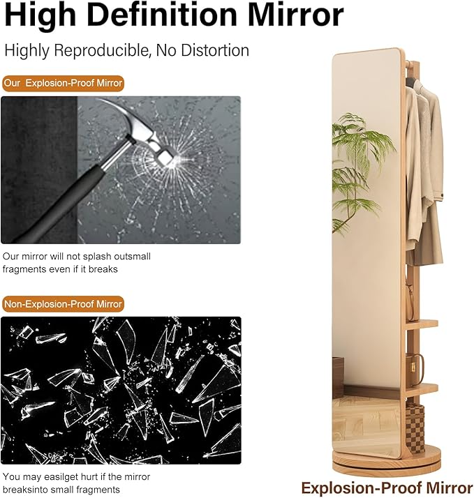 WoodsWhisper Full Length Mirror Coat Rack Solid Wood Floor Mirror 70"x16" Full - Image 8