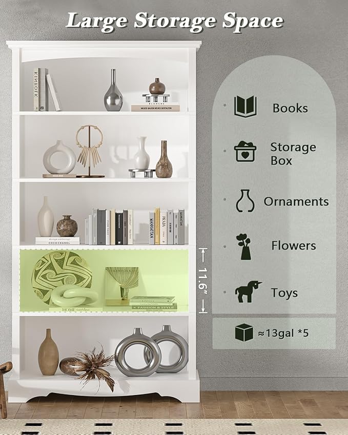 TVU 5-Tier Wooden Bookshelf, 31.5" W x 65" H ×9.9" D Bookshelf - Image 4