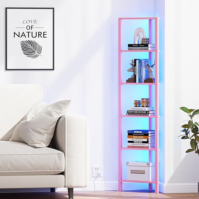 TUTOTAK Corner Shelf with LED Light, 6-Tier Corner Bookshelf - Image 8