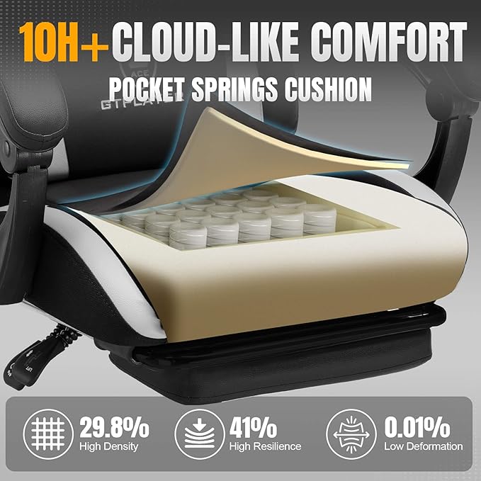 GTPLAYER Gaming Chair with Pocket Spring Cushion, Leather Office Chair with - Image 4