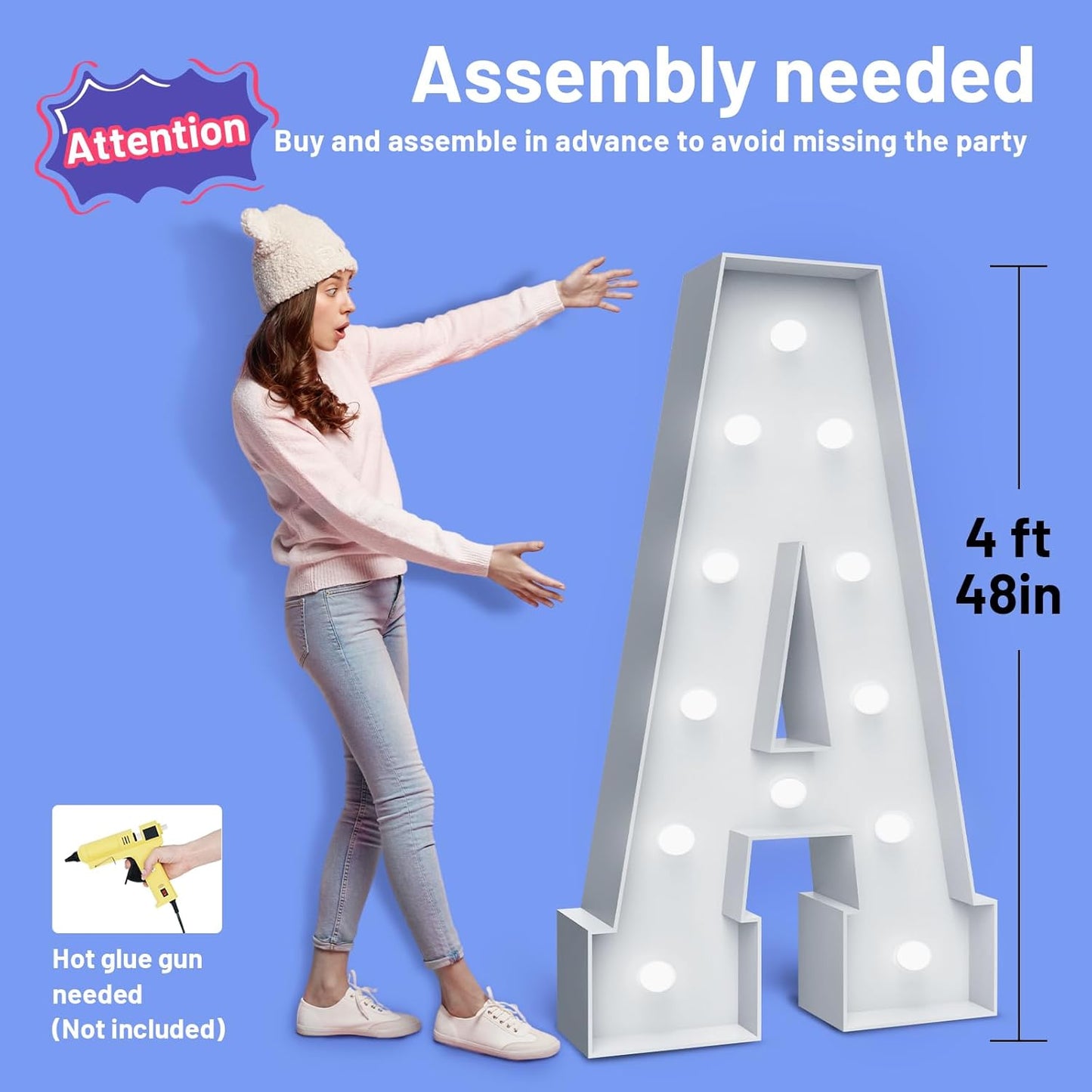 4FT Marquee Light Up Numbers - Cool White Light Up Numbers 1 with Fixed Water Bag, Party Decoration Large Marquee Light Up Numbers can Be Used for Wedding Decoration, Birthday Party Decoration