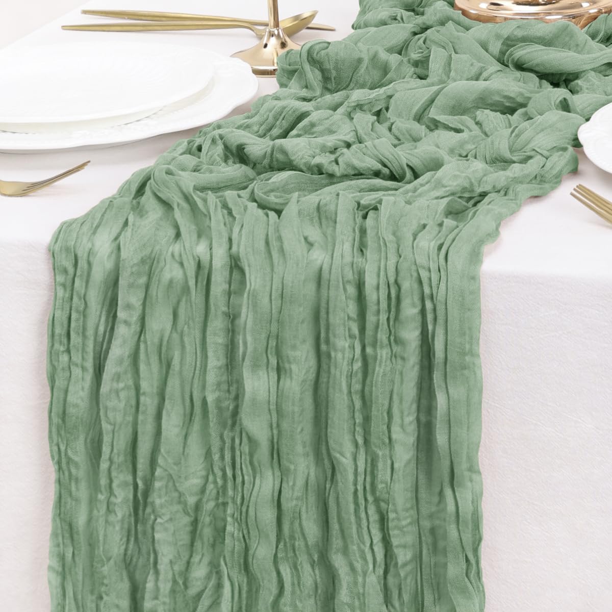 Sage Green Table Runner Cheesecloth Table Runner 14FT Farmhouse Table Runners 160 Inches Fall Table Decor Dining Room Centerpiece Wedding Boho Baby Shower Birthday
