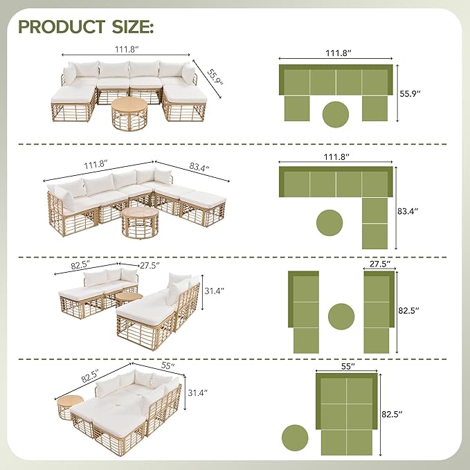 7 Pieces Outdoor Patio Furniture Sectional Sofa Set - Image 4