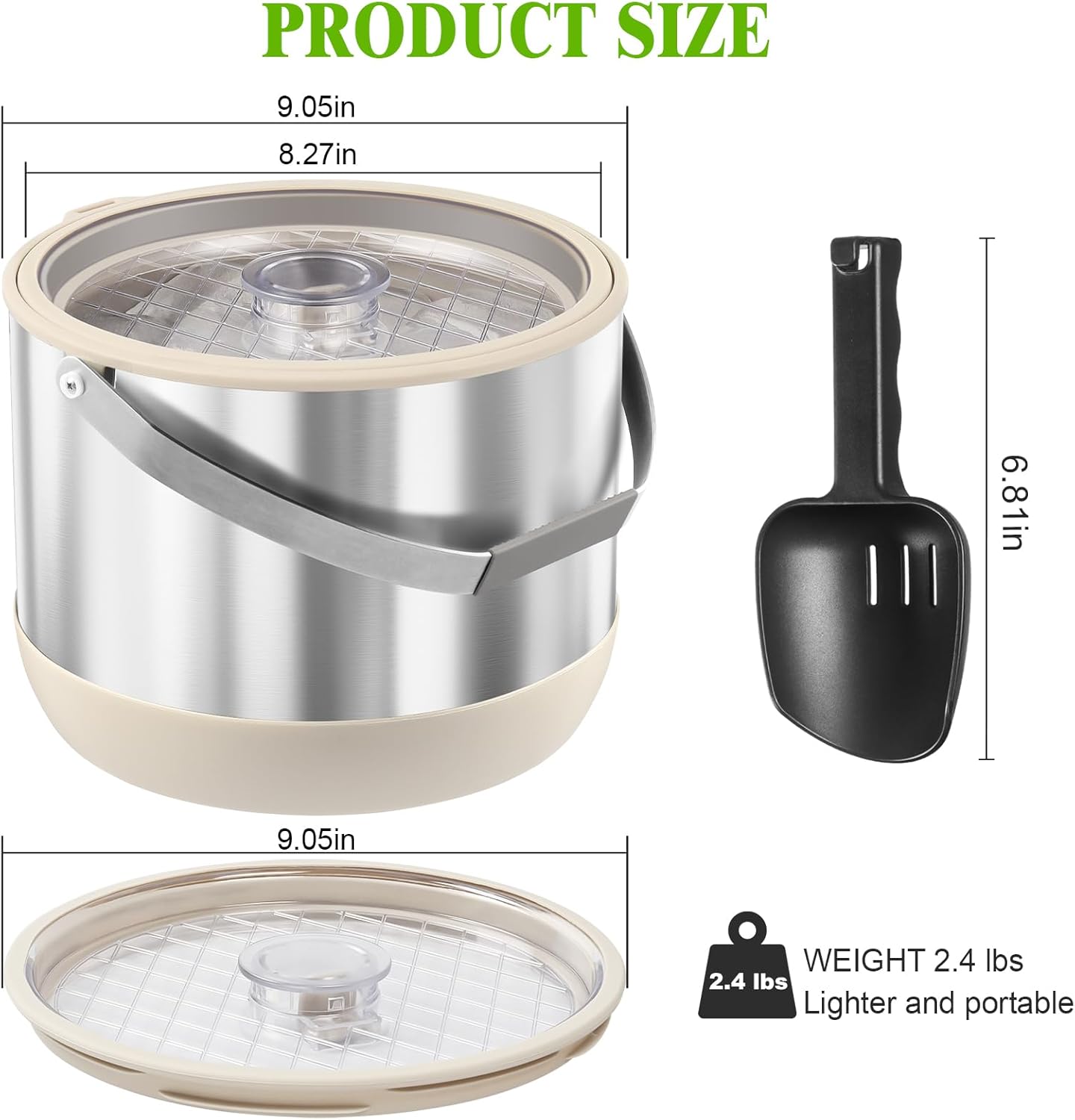 5Quart/4.8L Insulated Ice Bucket with Scoop & Lid, Double-Wall Ice Bucket,Large Party Bucket BPA Free for Cocktail Bar, Champagnes (White)