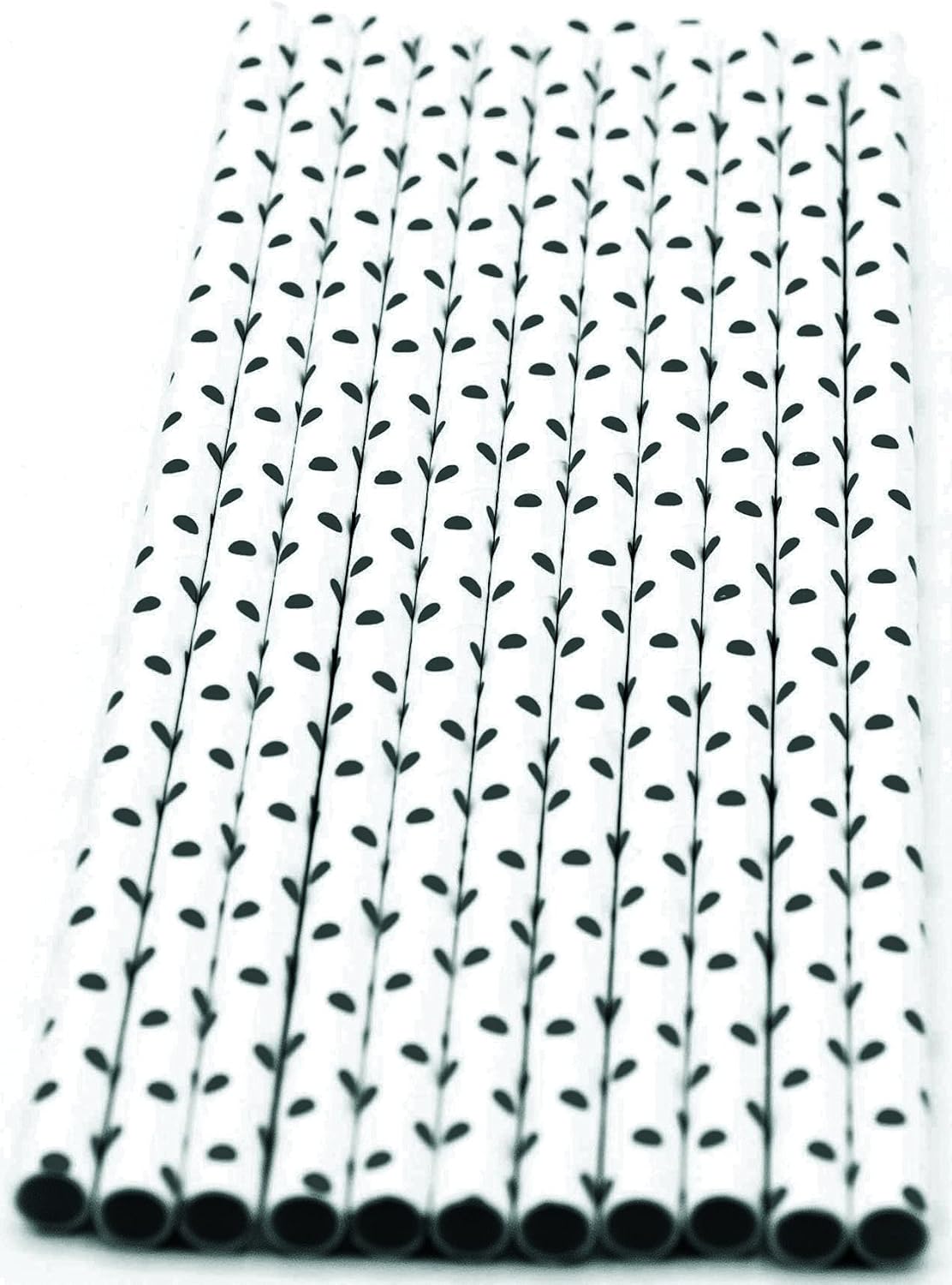 Pack of 900 Black Polka Dot Biodegradable 4-Ply Paper Drinking Straws (Compostable, Non-toxic, BPA-free)