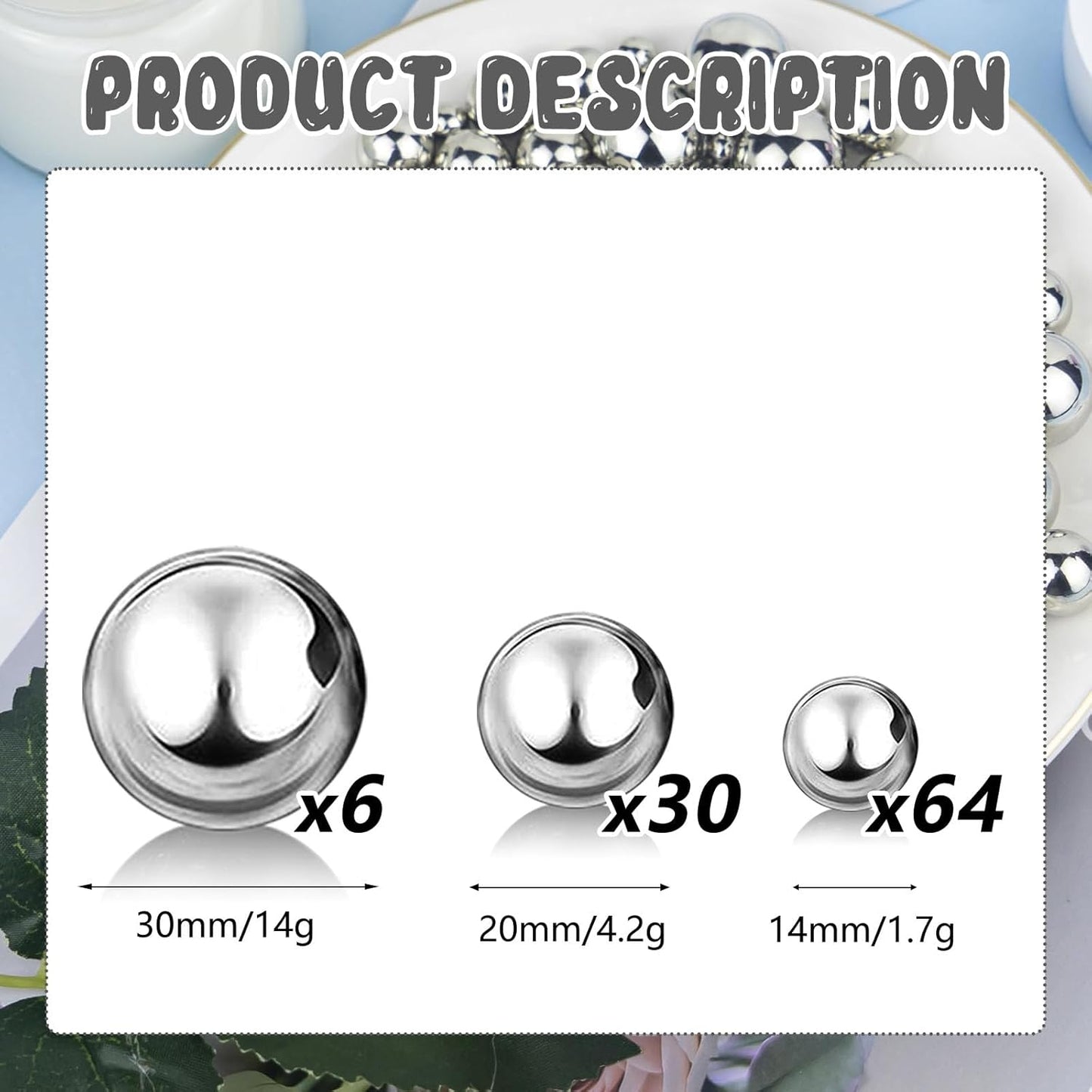 100PCS Silver Faux Pearls Beads for Centerpiece Vases, Vase Filler Faux Pearls, No Holes Filler Beads for Party Anniversary Birthday Wedding Table Decor, 14/20/30mm