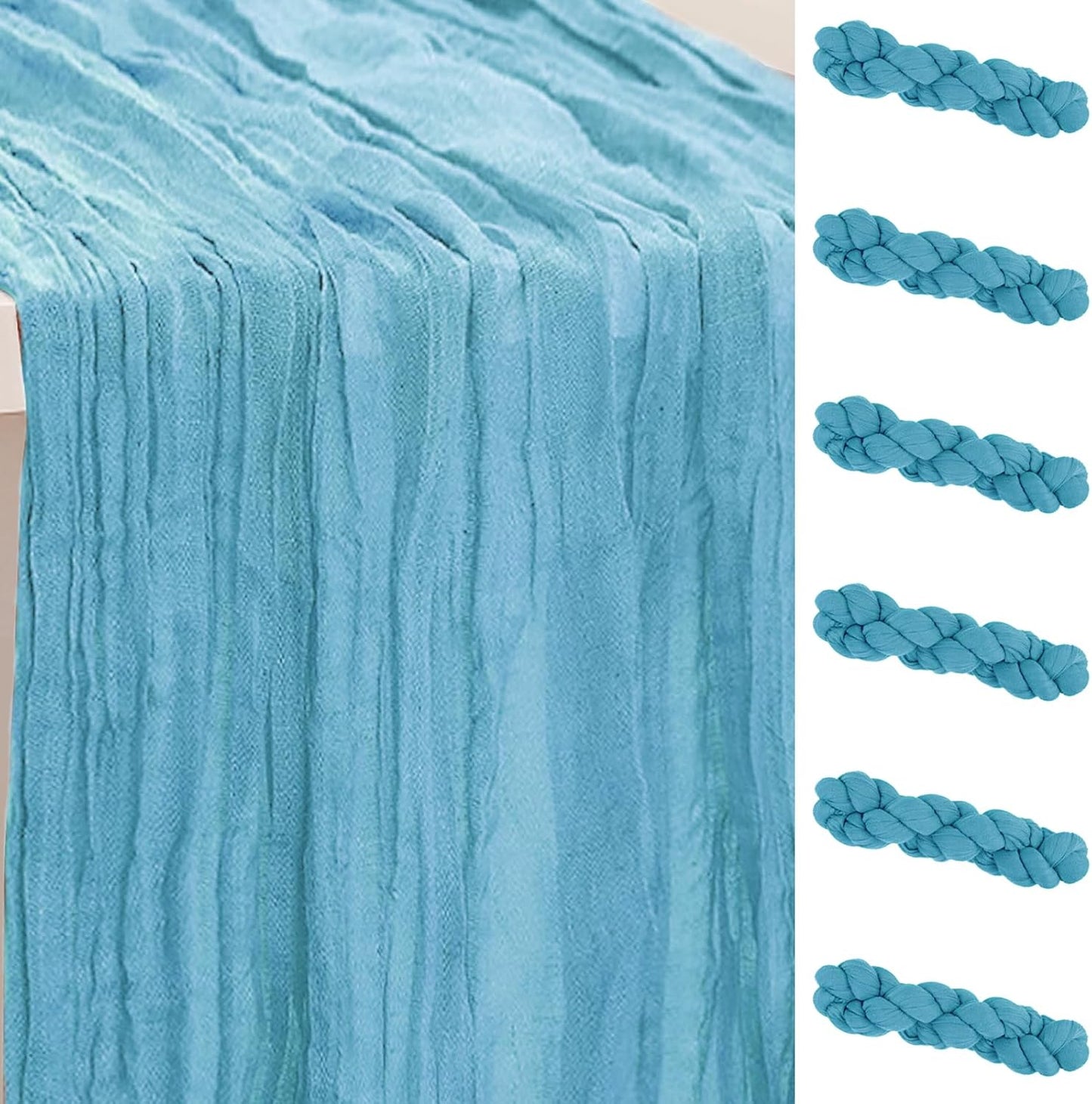 6 Pack Baby Blue Cheesecloth Table Runner 35x120 Inch 10Ft Rustic Gauze Cheese Cloth Table Runner Sheer Cheesecloth Table Runners for Wedding Party Bridal Shower Decoration