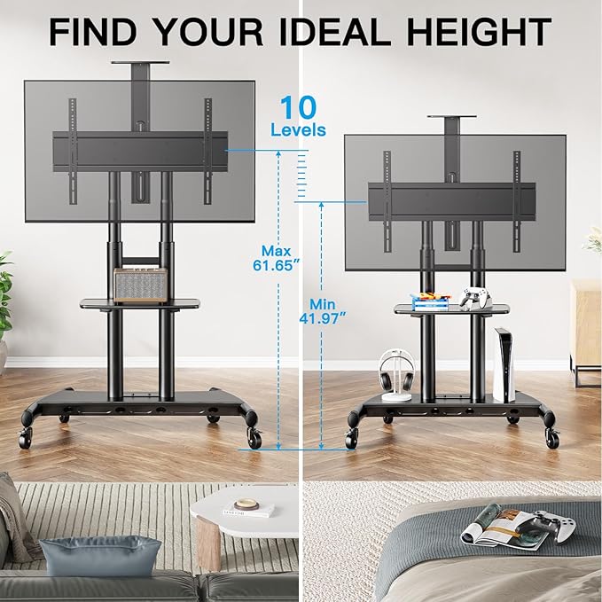 PERLESMITH Mobile TV Stand for 55-90 Inch Flat/Curved Screen TV Max VESA - Image 6