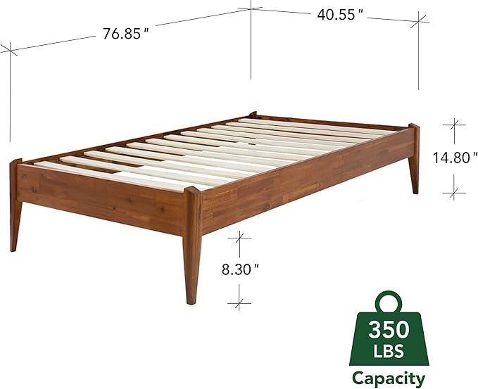 Bme Dinkee Twin Bed Frames without Headboard, Acacia Wood 15 Inch Platform Bed - Image 2