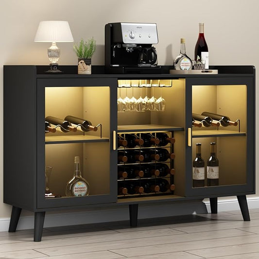 Loomie Wine Bar Cabinet with LED Light, Home Coffee Cabinet with Wine Rack and by LOOMIEDirect