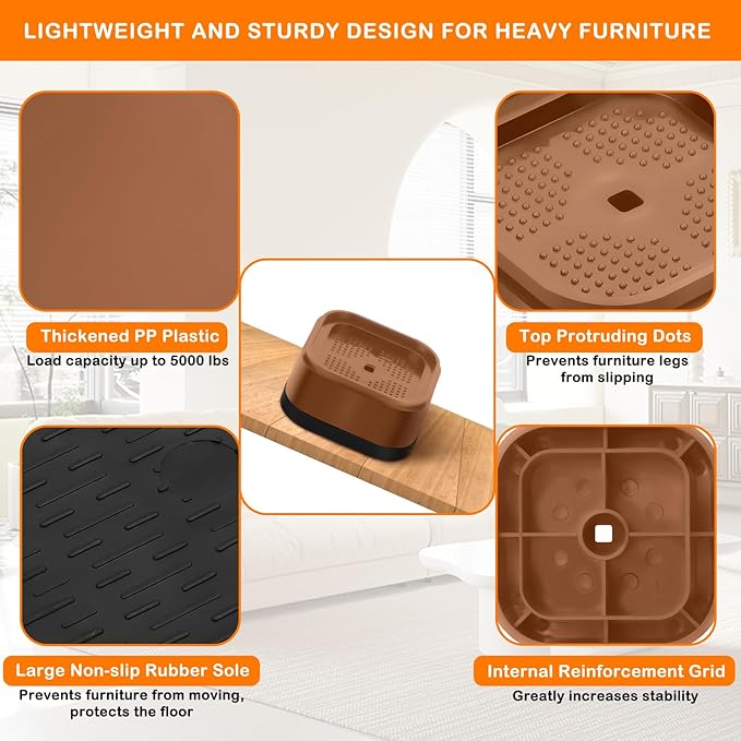 shouwuhho 9 Pack Furniture Risers Adjustable Bed Risers Heavy Duty Lifts Height - Image 5