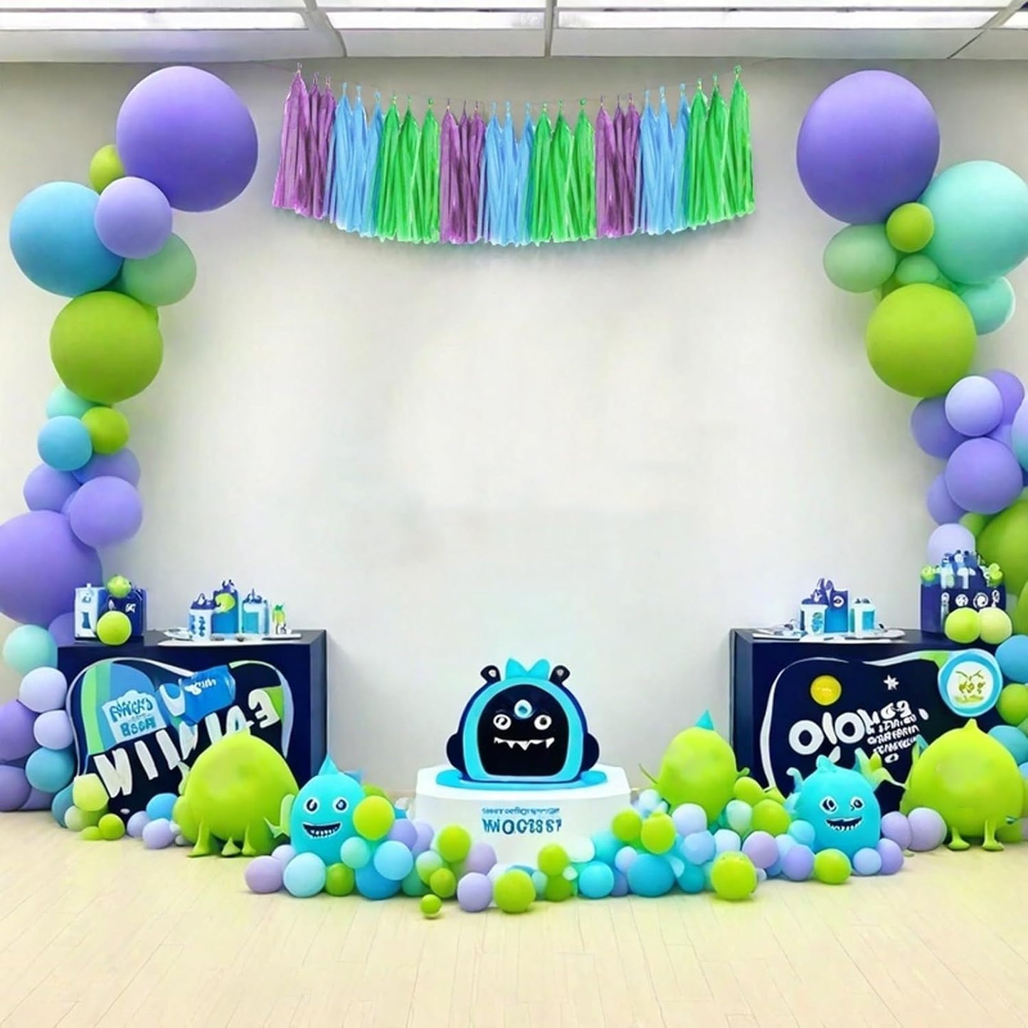 Blue Green and Purple Tassel Garland Banner Paper Tassels for Birthday Party Decorations,Pack of 15