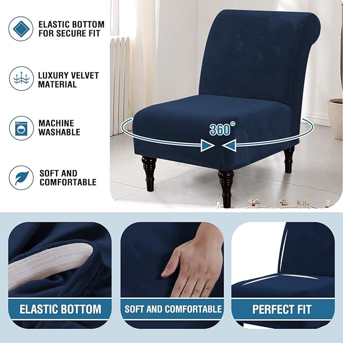 H.VERSAILTEX Armless Accent Chair Covers Thick Velvet Armless Chair Slipcovers - Image 6