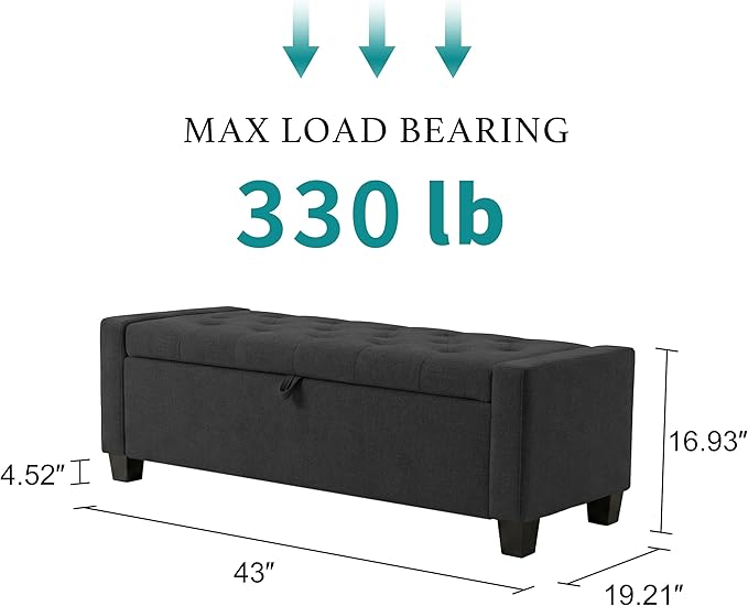 Huatean Home 43" Ottoman with Storage, Storage Ottoman Bench with Safety Hinge - Image 2