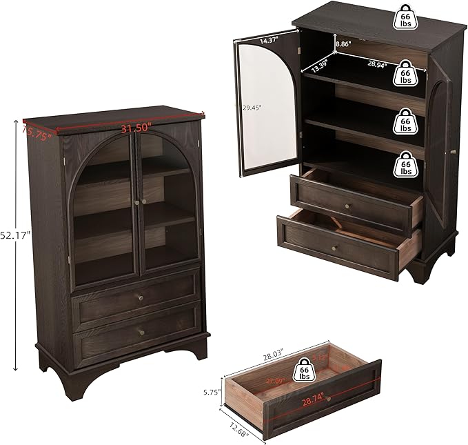 52" Tall Display Cabinet with Glass Doors, Glass Display Case Storage Cabinets - Image 2