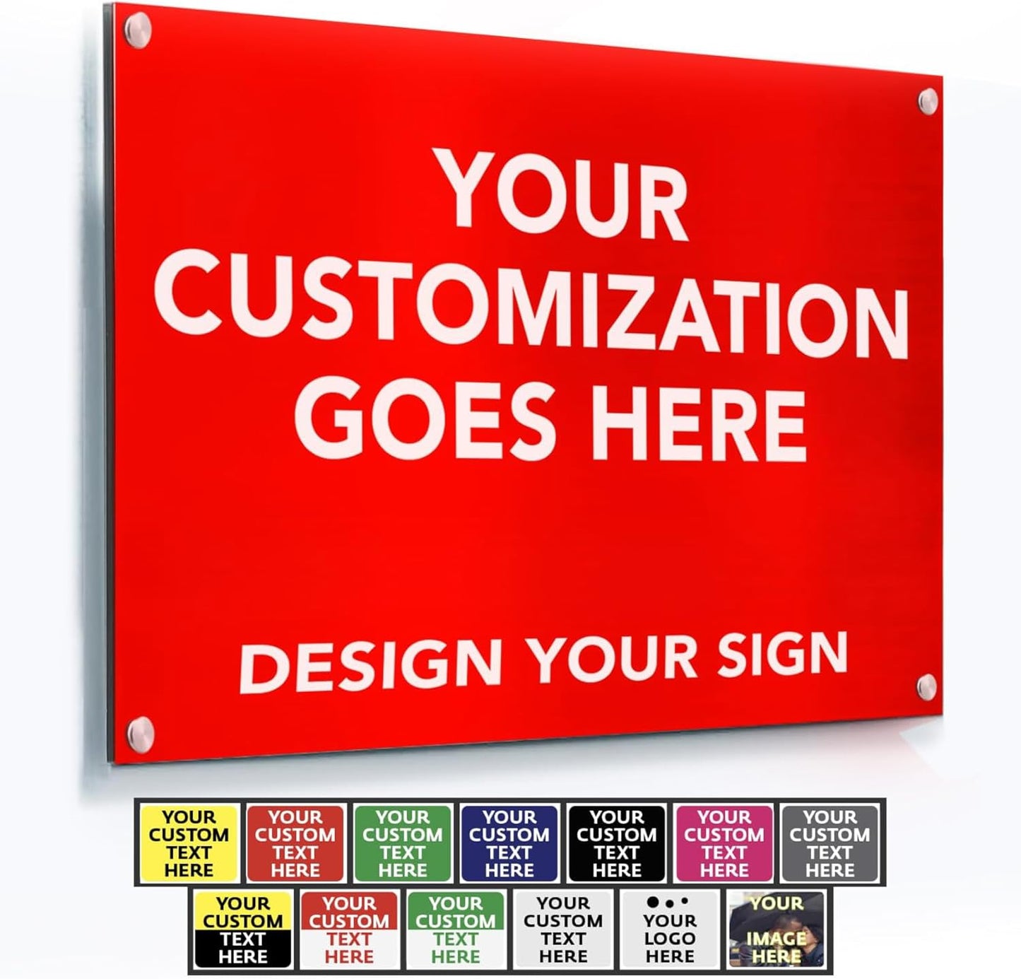 SPEEDYORDERS Custom Outdoor Metal Signs, Personalized Aluminum Signs, Customized Safety Signs, Metal Business Signs, Waterproof Outdoor Business Signs, White Aluminum (Red Background, 12x8 In)