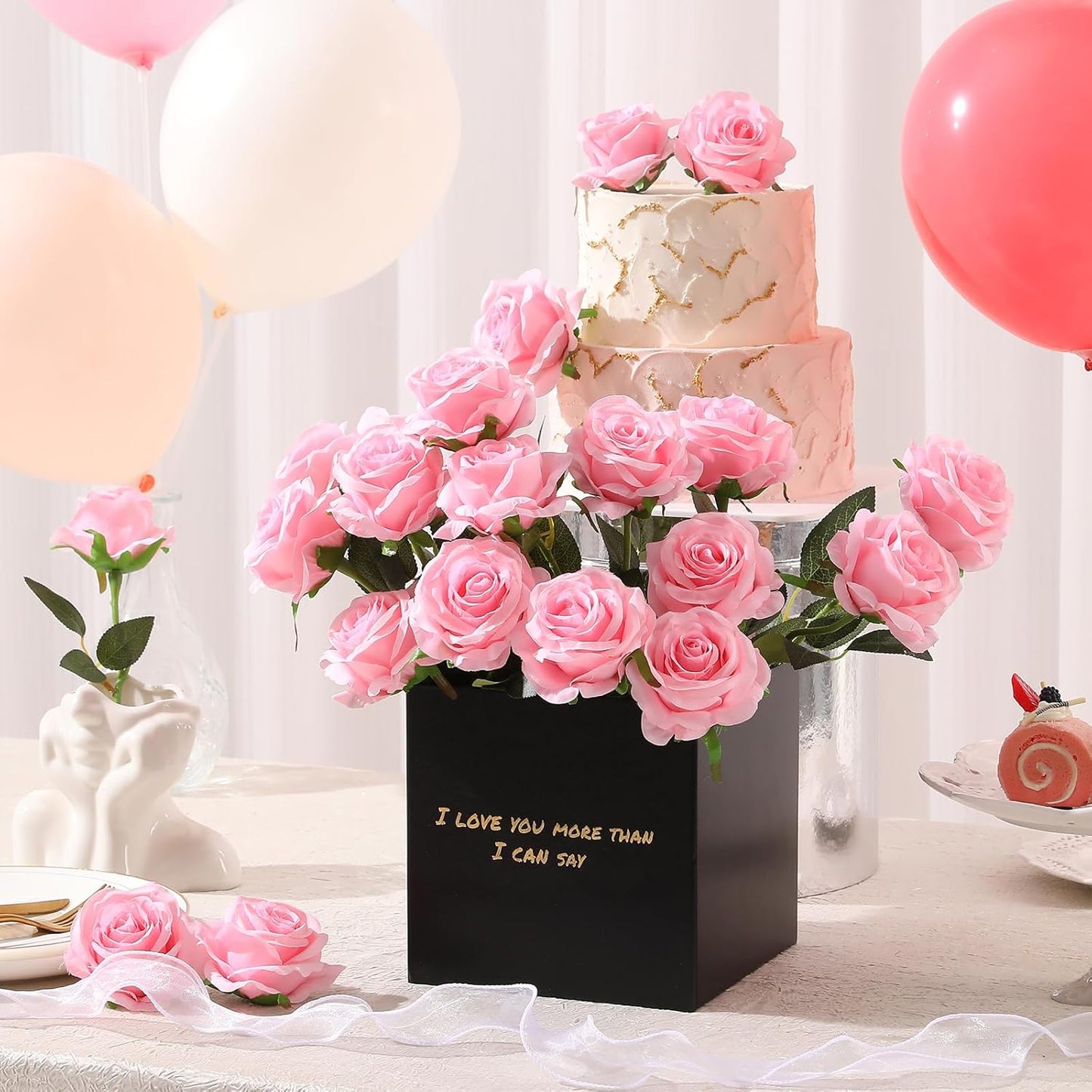 Tifuly Pink Roses Artificial Flowers - 12 pcs Realistic Single Long Stem Fake Silk Roses Bouquet for Party Home Wedding Centerpiece Office DIY Decor