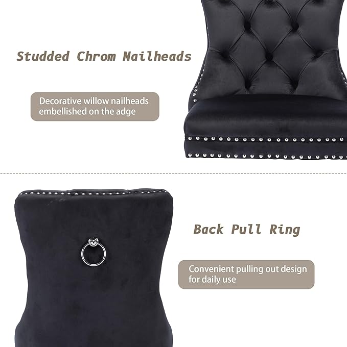 KCC Velvet Dining Chairs Set of 2, Upholstered High-end Tufted Dining Room Chair - Image 5