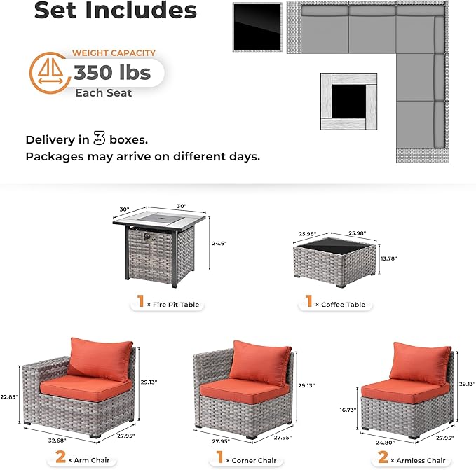 ovios 7 Pieces Patio Furniture Set, Outdoor Wicker Sectional Sofa - Image 8
