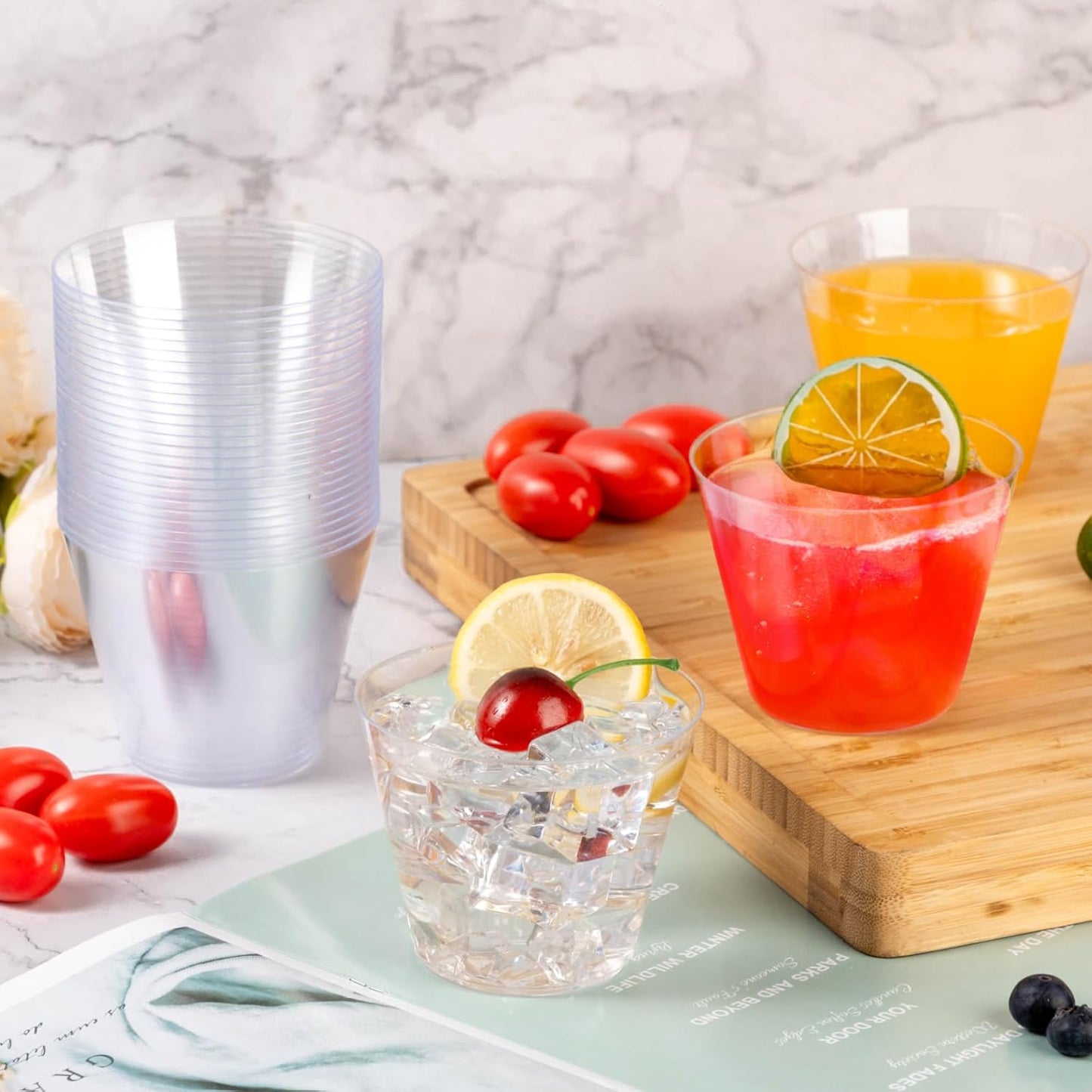 Goodluck 50PCS 9oz Clear Plastic Cups for Party, Disposable Clear Plastic Cups, Cocktail Glasses for Wedding Thanksgiving, Christmas, and Parties