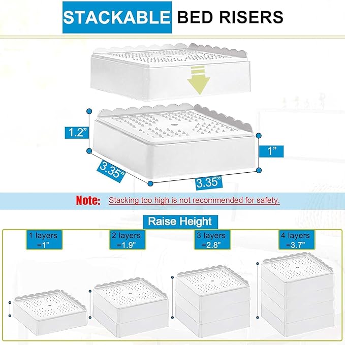 Bed Risers 1 inch, 2 inch, 3 inch, 4 inch Heavy Duty, Adjustable Furniture Riser - Image 2