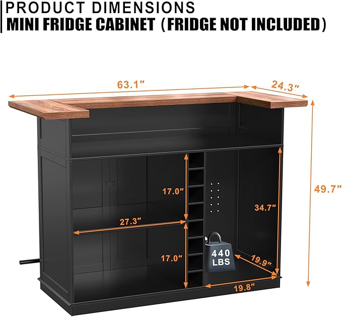GDLF Home Bar Unit with Fridge Space, U-Shape Liquor Wine Cabinet, 63.1" Mini - Image 7