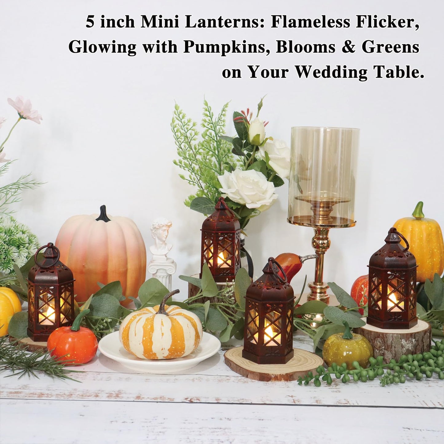 LLQ 8Pack Mini Lantern Decorative for Halloween Christmas & Wedding, Small Vintage Moroccan Lantern with Flickering LED Candle for Table Centerpieces, Enchanted Forest Medieval Decor, Hanging Ornament