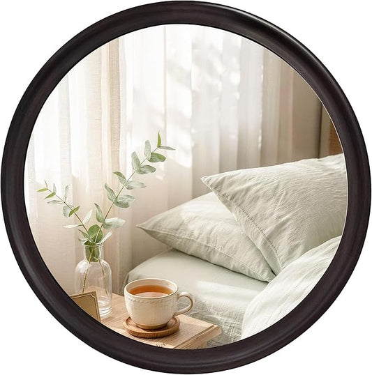 Round Mirrors 36 Inch, Rustic Decorative Transitional Dark Walnut Wall Mirror by WIOWUR