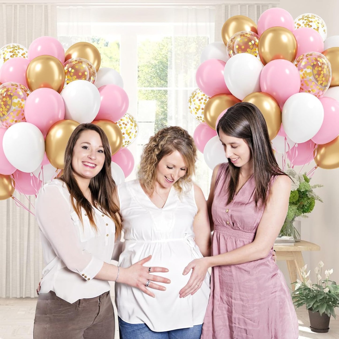 60pcs Pink and Gold Balloons 12inch, Pink and White Balloon with Metallic Gold Confetti Balloons for Baby Shower Wedding Birthday Party Decorations