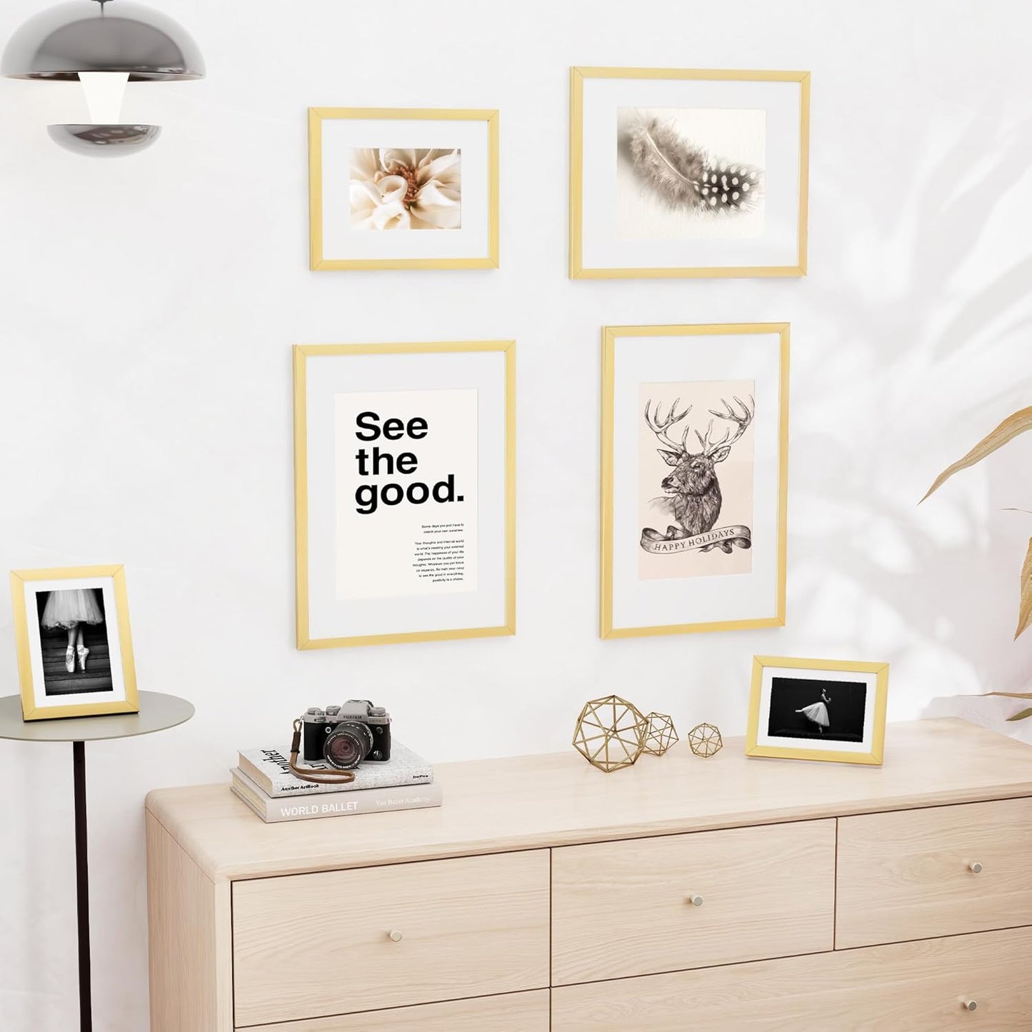 5x7 inch Picture Frame, 5x7 Photo Frames with 4x6 Removable Mat - High Definition Plexiglass - Vertical and Horizontal Display - Wall Hanging Frame - Gold, 3 Pack