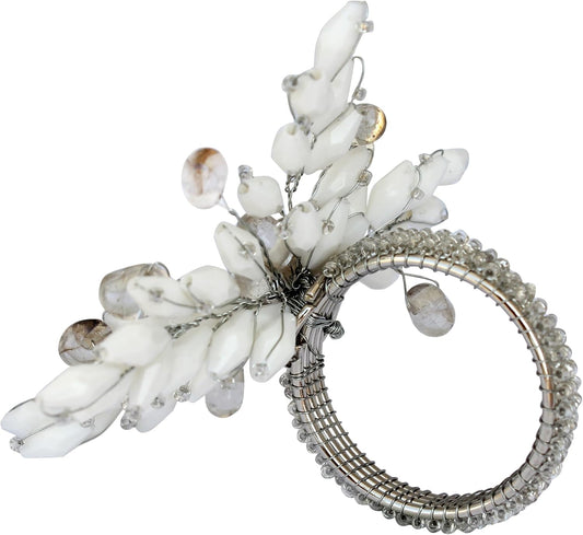 Napkin Rings Set of 12 for Dining Table Decoration Parties Everyday Metal Napkin Holder Leaf White (Pack of 12)