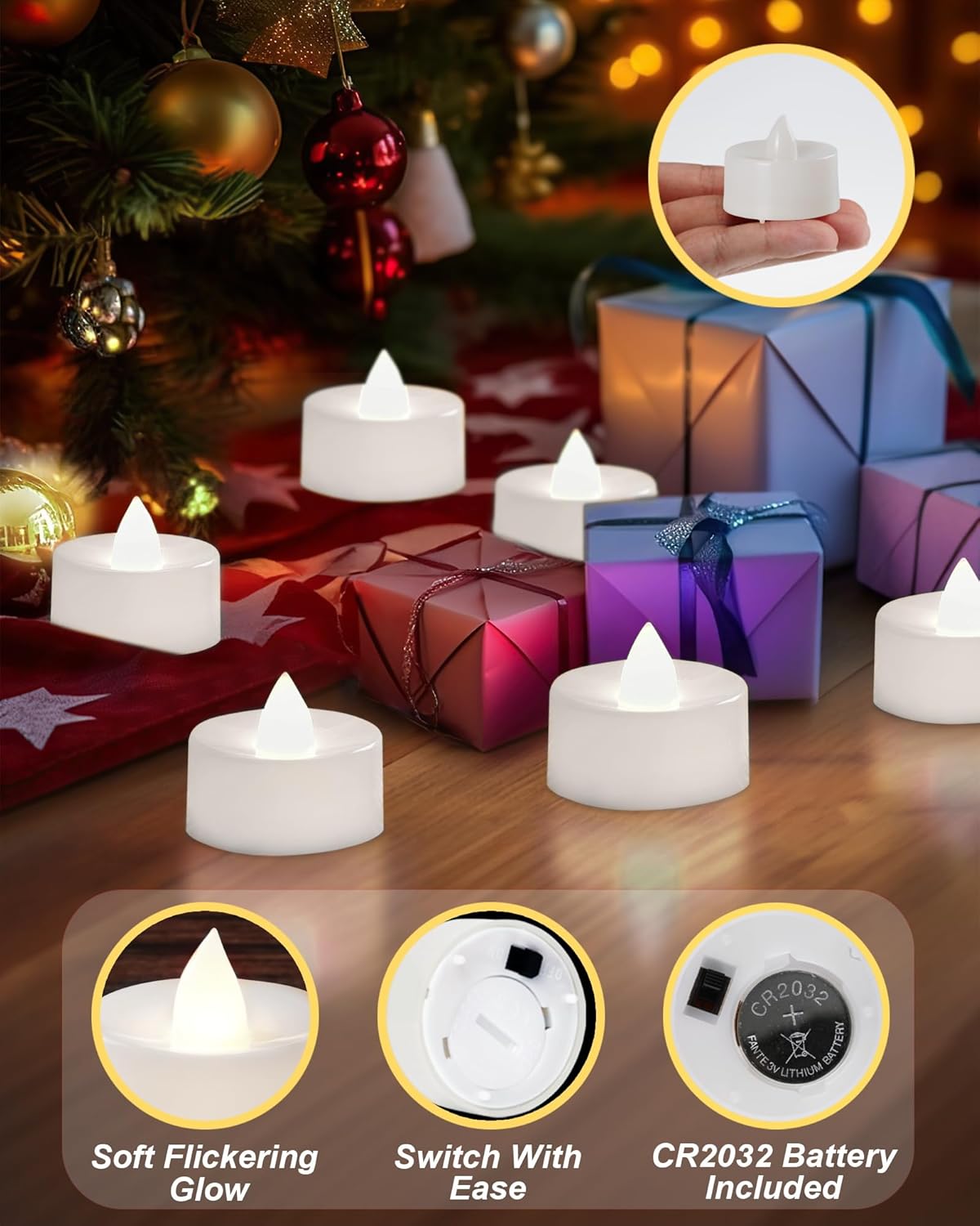 BEICHI Flameless Candles, 24Pack Battery Operated Candle, LED Tea Lights Candles Battery Operated, Flickering Fake Votives for Wedding Halloween Christmas Diwali- Pure White Light