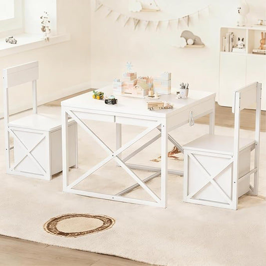 INNOD Kids Table and 2 Chairs Set, 4 in 1 Toddler Activity Table and Chairs Set by INNODToddlerTower