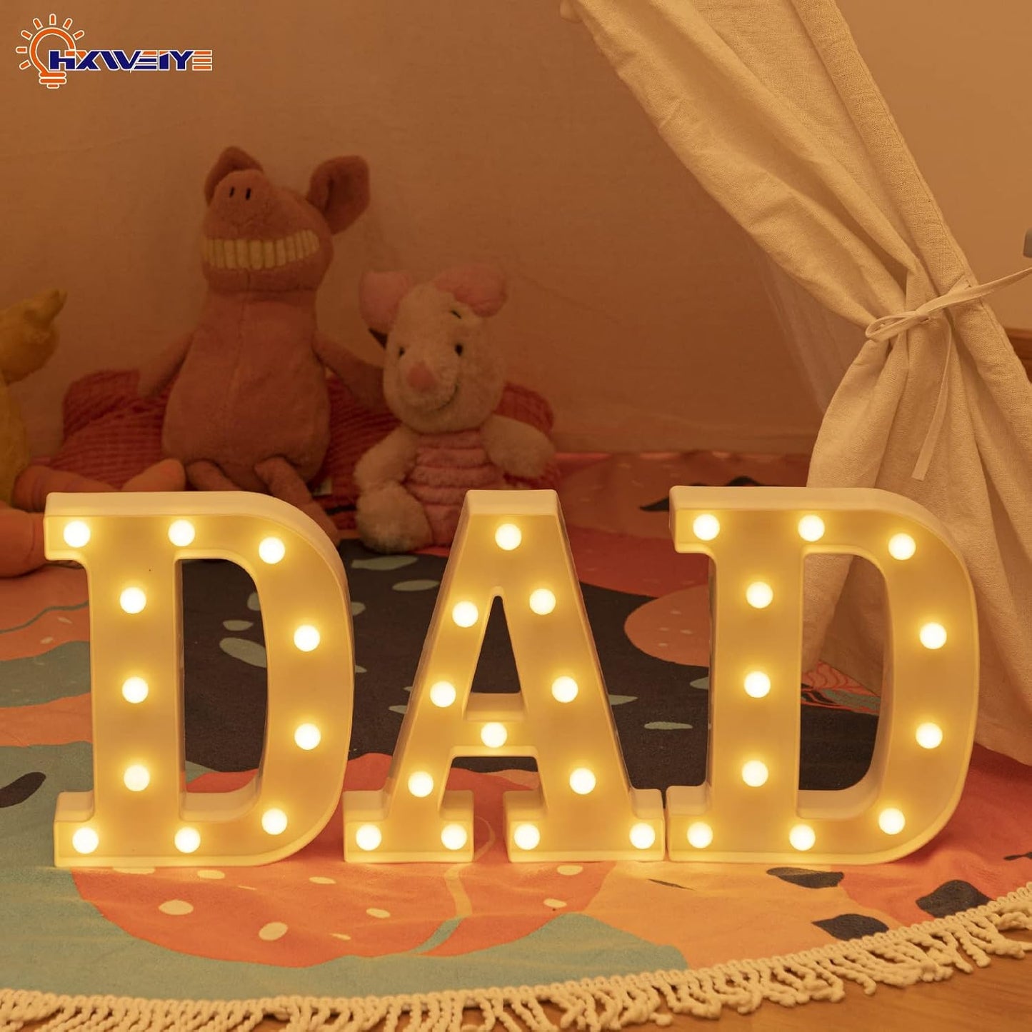 HXWEIYE LED Marquee Letters - 26 Alphabet & 10 Number Big Lights for Party, Birthday, Bar, Christmas Decor (Warm White, Battery Powered)