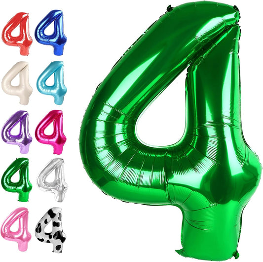 40 Inch Green Large Number 4 Birthday Balloon, Giant Number Four 14 24 34 40 44 Balloons, Foil Mylar Big Balloons for Anniversary Graduation Supplies Decorations
