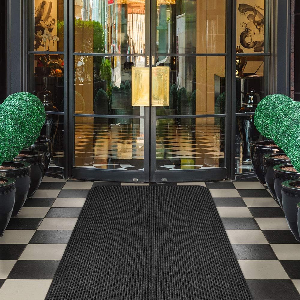 House, Home and More Indoor Outdoor Double-Ribbed Carpet Runner with Skid-Resistant Rubber Backing - Smokey Black - 4 Feet x 25 Feet