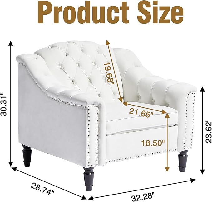 LEVNARY White Velvet Chair for Bedroom, Upholstered Sofa Chair - Image 2