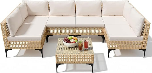 Devoko Patio Furniture Set, 7 Pieces Outdoor Wicker Sectional Couch by DEVOKO