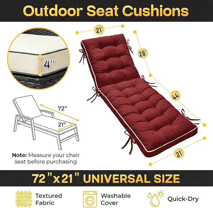 2 Pack 72x21 Inch Folding Chaise Lounge Cushion Quick Dry - Image 7